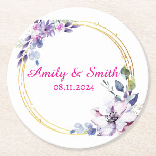 Customized Name Stylish Modern Elegant Wedding . Round Paper Coaster