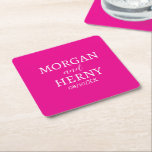 CUSTOMIZED NAME STYLISH MODERN HOT PINK WEDDING  SQUARE PAPER COASTER<br><div class="desc">CUSTOMIZED NAME STYLISH MODERN ELEGANT WEDDING HOT PINK COLOUR PAPER COASTER.</div>