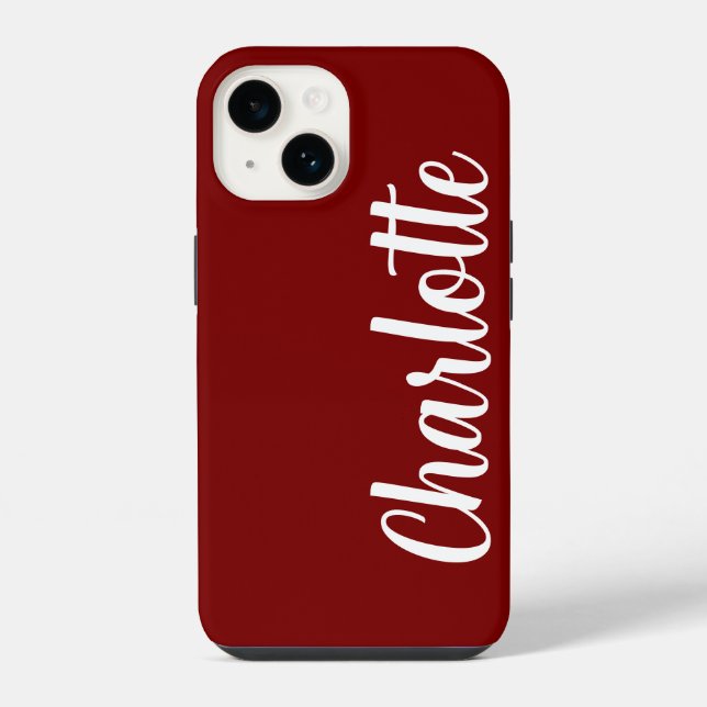 Customized Name Stylish Modern Minimal Cherry Red iPhone Case (Back)