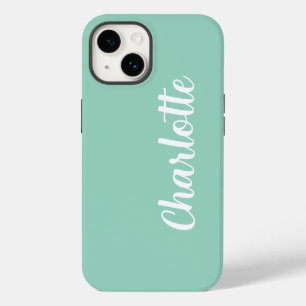 Customized Name Stylish Modern Minimal light teal iPhone 14 Case