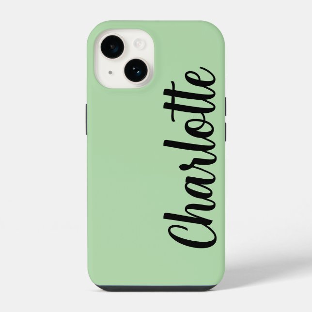 Customized Name Stylish Modern Minimal Mint Green iPhone Case (Back)