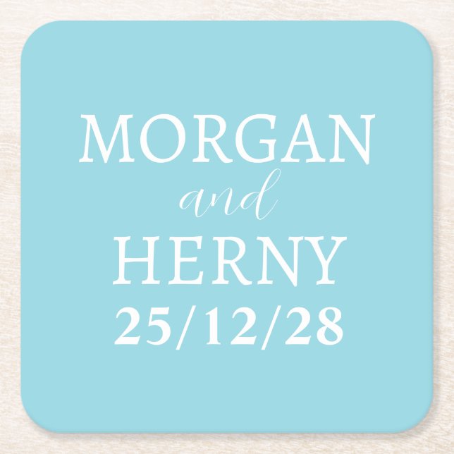 CUSTOMIZED NAME STYLISH MODERN MINIMAL WEDDING SQUARE PAPER COASTER (Front)
