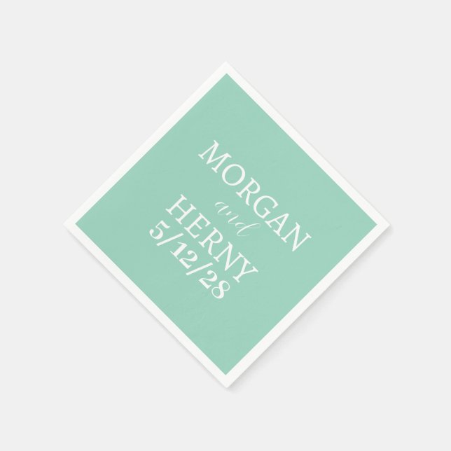 CUSTOMIZED NAME STYLISH MODERN MINT WEDDING NAPKIN (Corner)