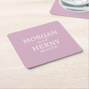CUSTOMIZED NAME STYLISH MODERN PALE WINE WEDDING  SQUARE PAPER COASTER