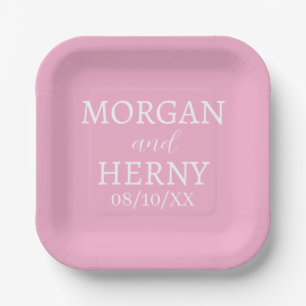 CUSTOMIZED NAME STYLISH MODERN PINK WEDDING  PAPER PLATE