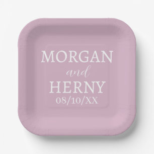 CUSTOMIZED NAME STYLISH MODERN PINK WEDDING  PAPER PLATE