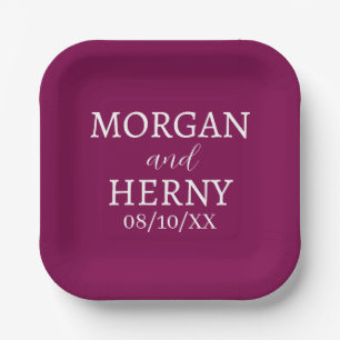 CUSTOMIZED NAME STYLISH MODERN PINK WEDDING  PAPER PLATE
