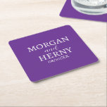 CUSTOMIZED NAME STYLISH MODERN PURPLE WEDDING SQUARE PAPER COASTER<br><div class="desc">CUSTOMIZED NAME STYLISH MODERN ELEGANT WEDDING PURPLE COLOUR PAPER COASTER.</div>