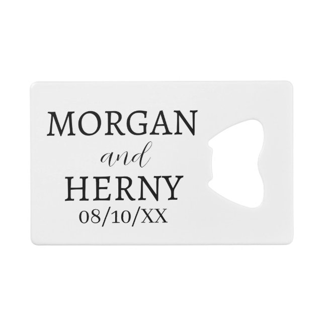 CUSTOMIZED NAME STYLISH MODERN WEDDING  CREDIT CARD BOTTLE OPENER (Front (Horizontal))