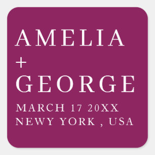 CUSTOMIZED NAME STYLISH MODERN WEDDING DARK WINE   SQUARE STICKER