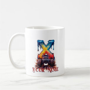 Customized Name 'X' Mud Splatter Monstrous Truck Coffee Mug