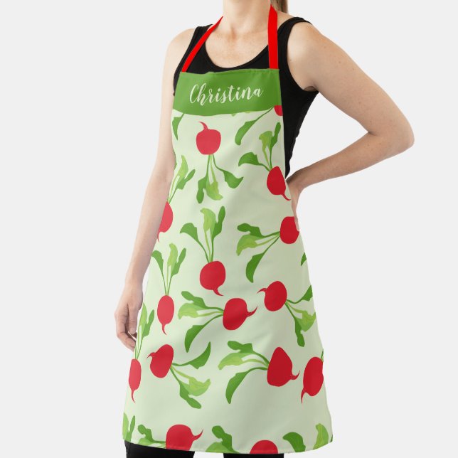 Customized Named Radish Red Green Pattern Apron (Insitu)
