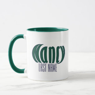 Customized "Nancy" Art, Hunter Green and Navy Blue Mug