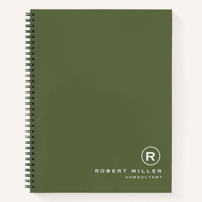 Customized Olive and White Monogram Initial  Notebook (Front)
