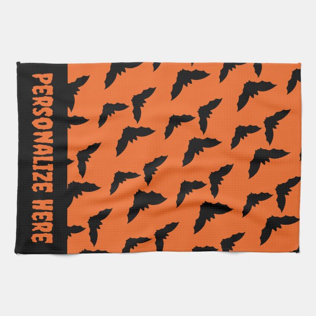 Customized Orange and Black Halloween  Kitchen Towel (Horizontal)