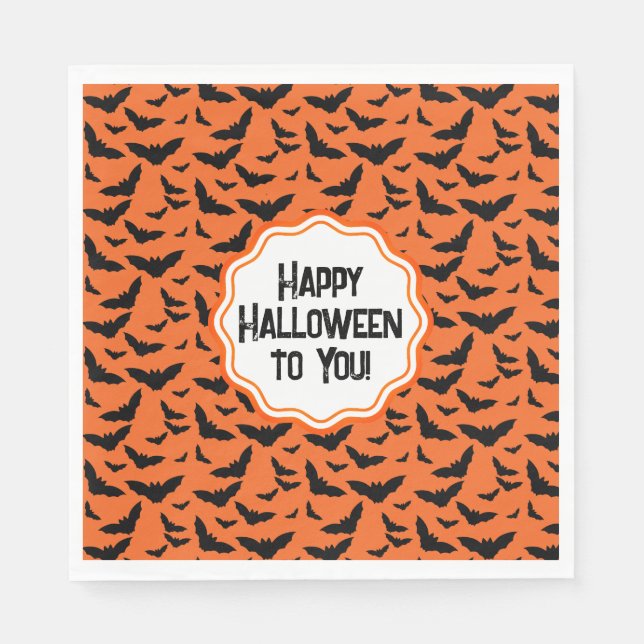 Customized Orange Black Bats Halloween  Napkin (Front)