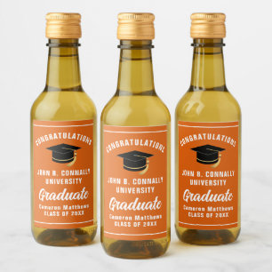 Customized Orange Graduation Party Mini Wine Label
