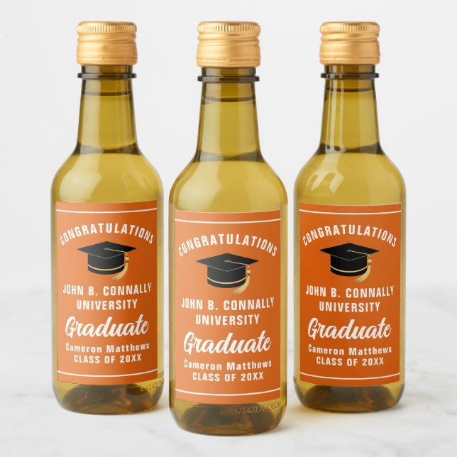 Customized Orange Graduation Party Mini Wine Label (Bottles)