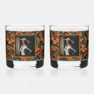 Customized Orange Lilies Floral Birthday Present Whiskey Glass