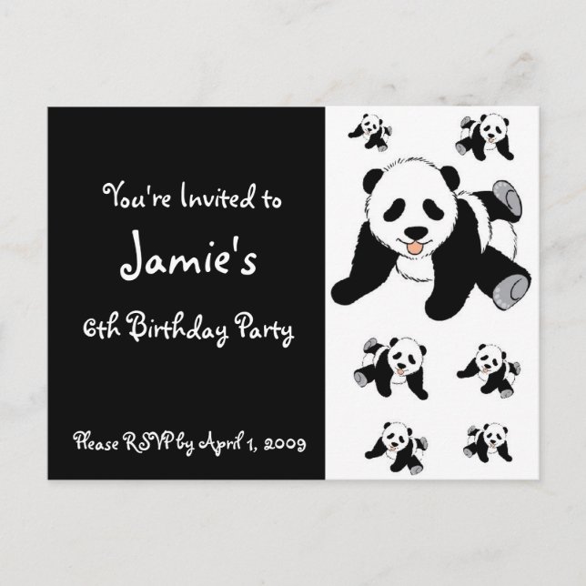 Customized Panda Bear Children's Party Invitations (Front)