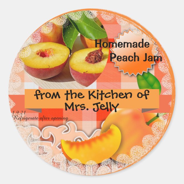 Customized Peach Jam Classic Round Sticker (Front)