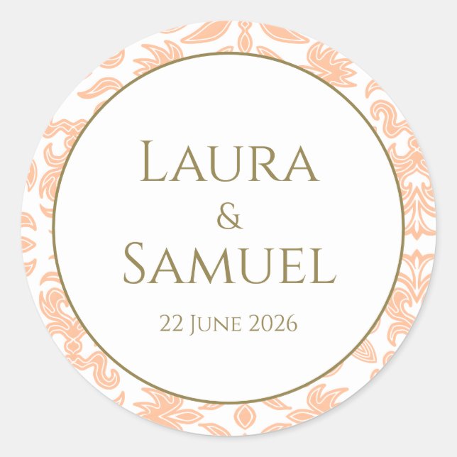 Customized Peach Wedding Stickers (Front)