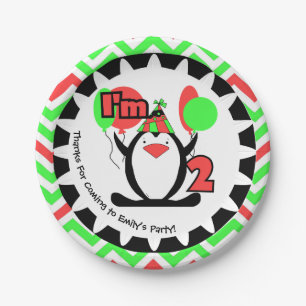 Customized Penguin 2nd Birthday Paper Plate