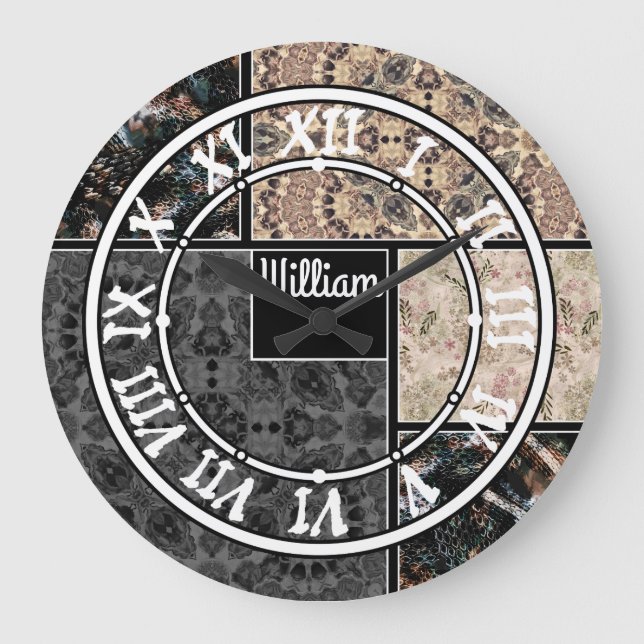 Customized personalized ornamental patches squares large clock (Front)