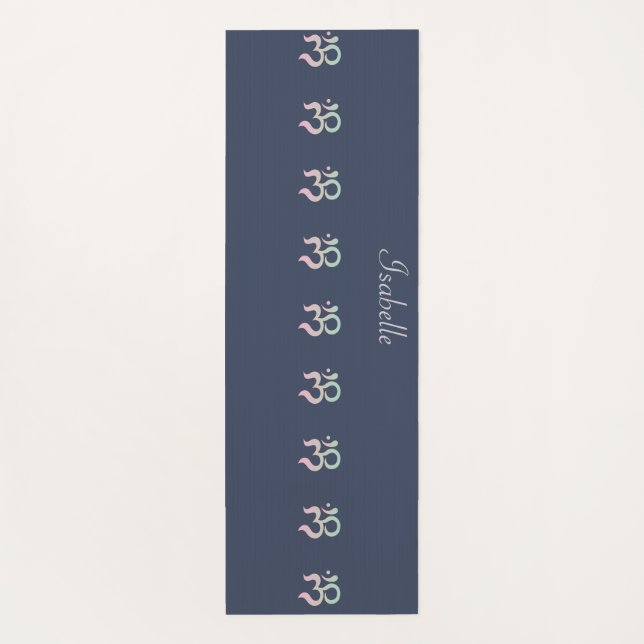Customized Personalized Zen Om navy blue yoga mat (Back)