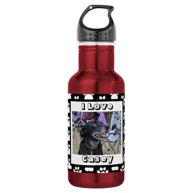 Customized Pet Photo and Paw Print 532 Ml Water Bottle (Front)
