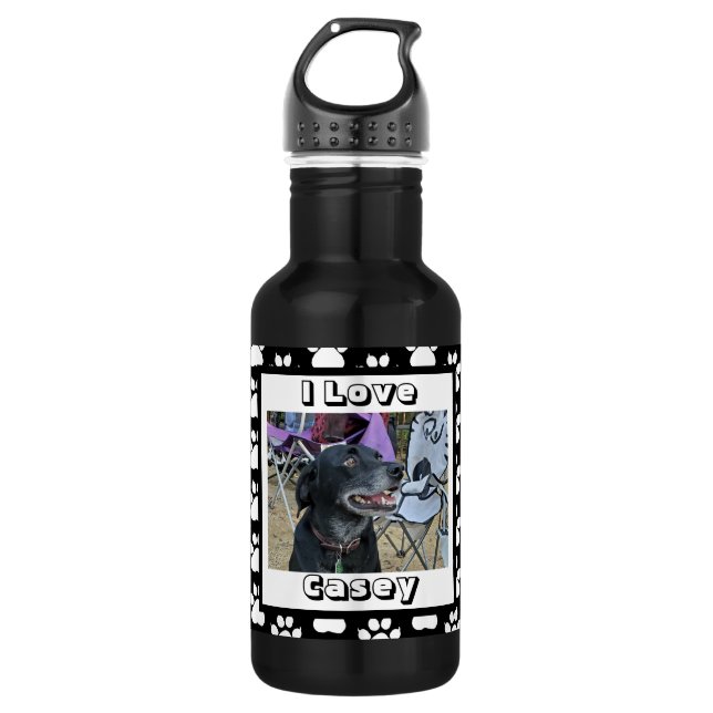 Customized Pet Photo and Paw Print 532 Ml Water Bottle (Front)