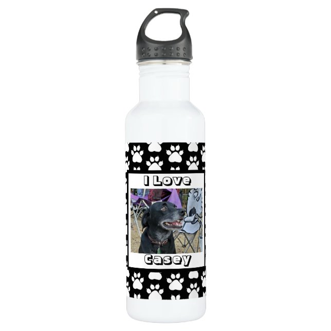 Customized Pet Photo and Paw Print 710 Ml Water Bottle (Front)