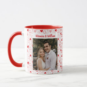 Customized photo and names heart patterned  mug