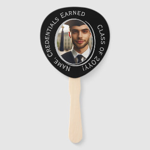 Customized Photo Black and Silver Graduation Party Hand Fan