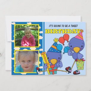 Customized Photo Blue Birds Birthday Invitation