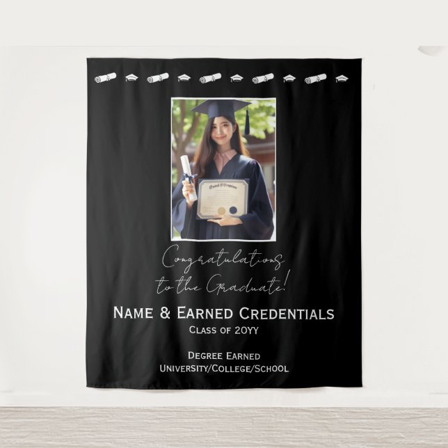 Customized Photo, Cap, Diploma Graduation Backdrop Tapestry (Front)
