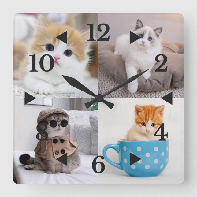 Customized Photo Cute Cat Square Wall Clock (Front)