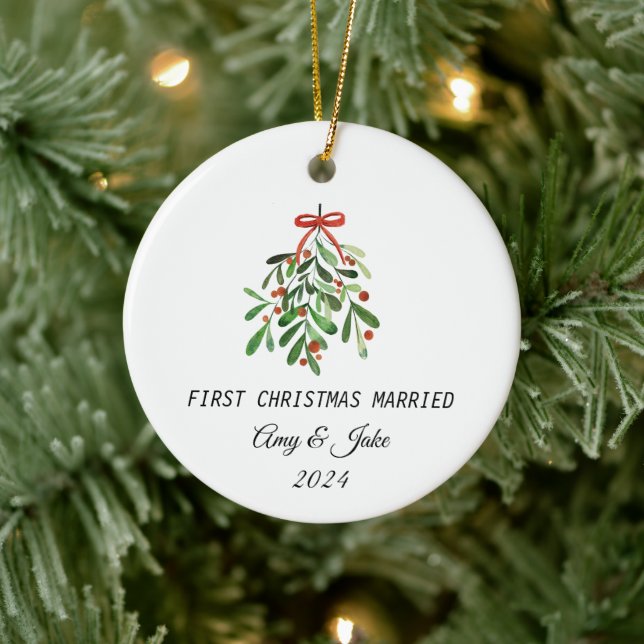 customized Photo first christmas married Ceramic Ornament (Tree)