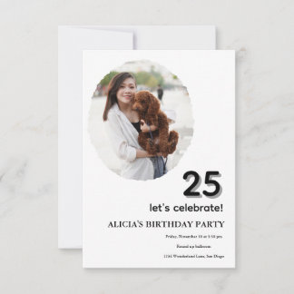 Customized photo frame 25th birthday  invitation
