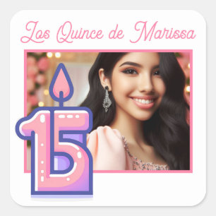 Customized Photo & Name 15th Birthday Quinceañera Square Sticker