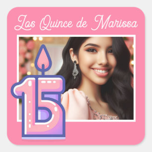 Customized Photo & Name 15th Birthday Quinceañera Square Sticker