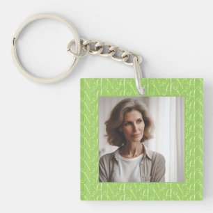 Customized Photo Nana Floral Lettering Moss Green  Keychain