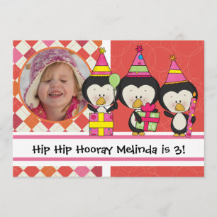 Customized Photo Penguins Birthday Invitation