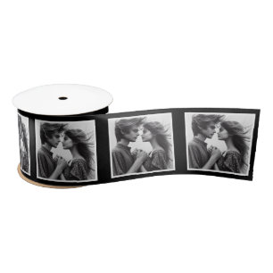 Customized Photo Ribbon Black and White Engagement Satin Ribbon