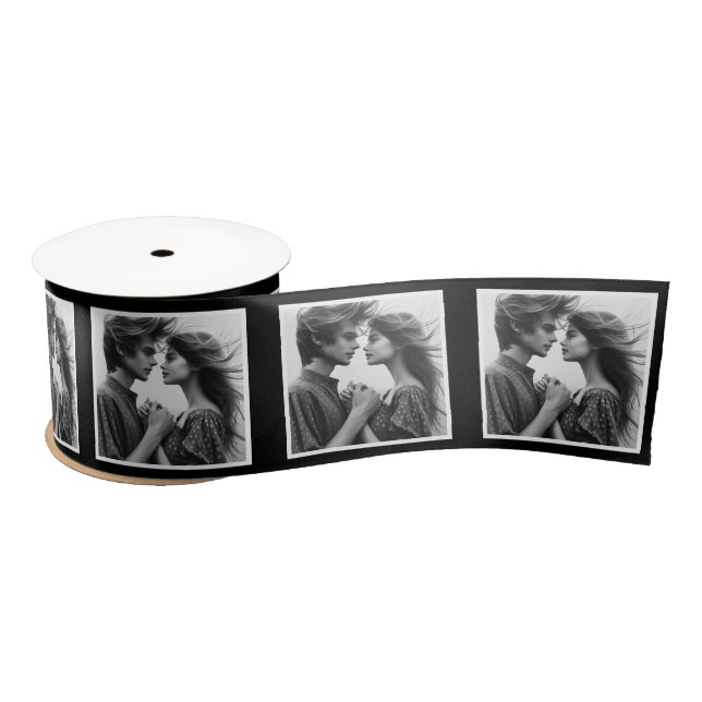 Customized Photo Ribbon Black and White Engagement Satin Ribbon (Spool)