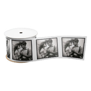 Customized Photo Ribbon White Grey Vintage Couple Satin Ribbon
