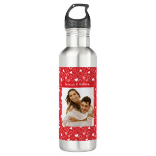 Customized photo romantic red heart patterned stai 710 ml water bottle