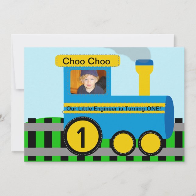 Customized Photo Train Birthday Invitation (Front)