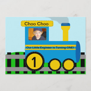Customized Photo Train Birthday Invitation