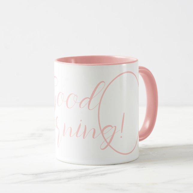 Customized Pink 2 Photo "Good Morning!" Typography Mug (Front Right)